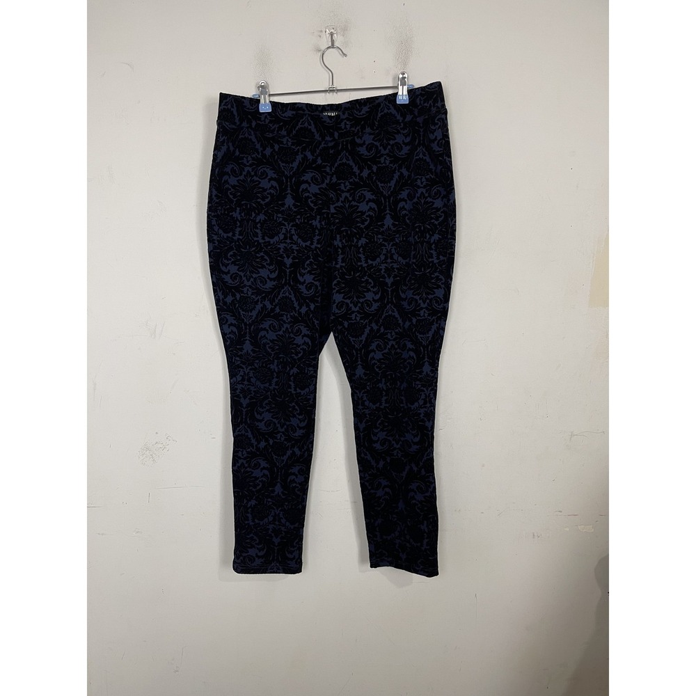 Roz & Ali Womens Pants 1X Flocked‎ Velvet Burnout Fairy Goth Leggings Blue Black